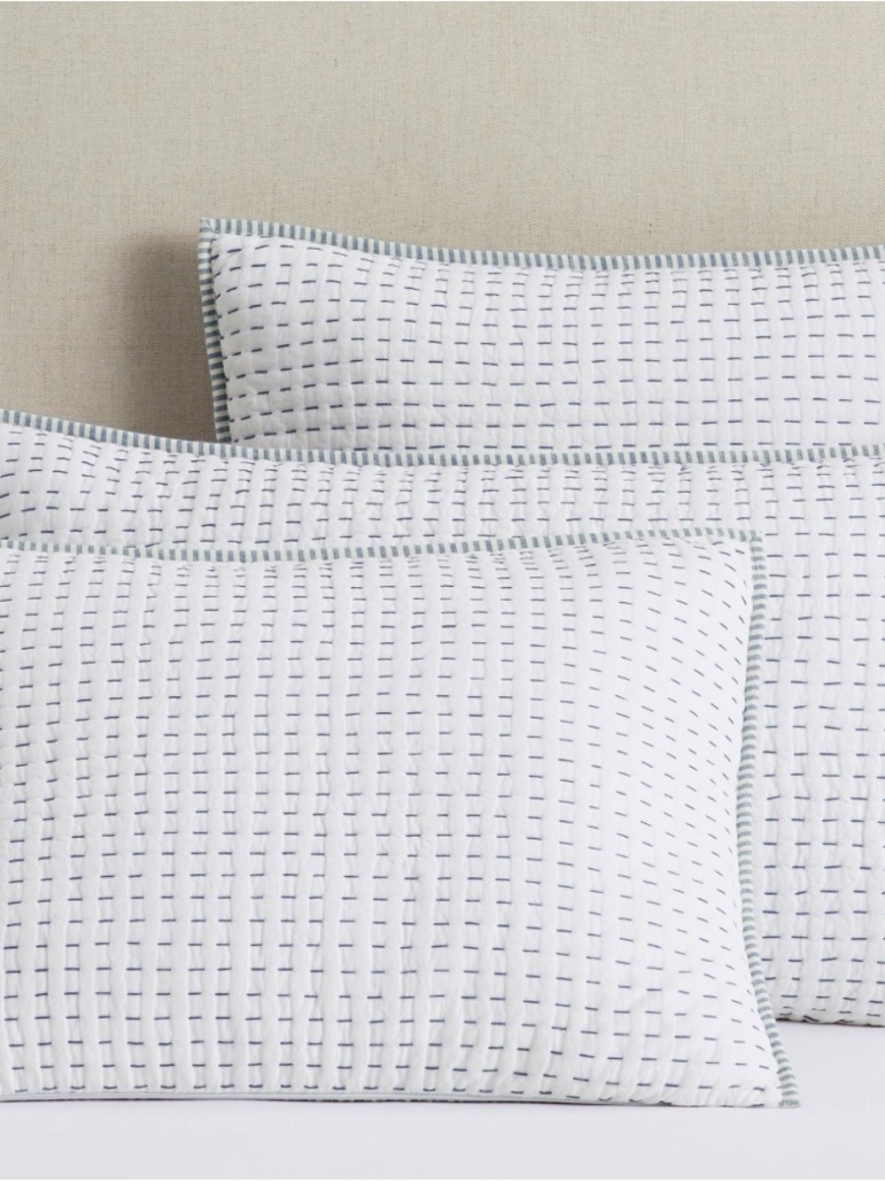 Pottery Barn Pick-Stitch Wheaton Reversible Striped Quilted Shams set of 2 EUC